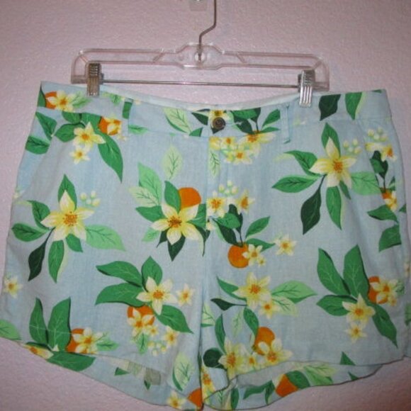 NEW Old Navy LINEN Blend Size 14 SHORTS Everyday HIGH RISE Pockets TROPICAL - Picture 2 of 7
